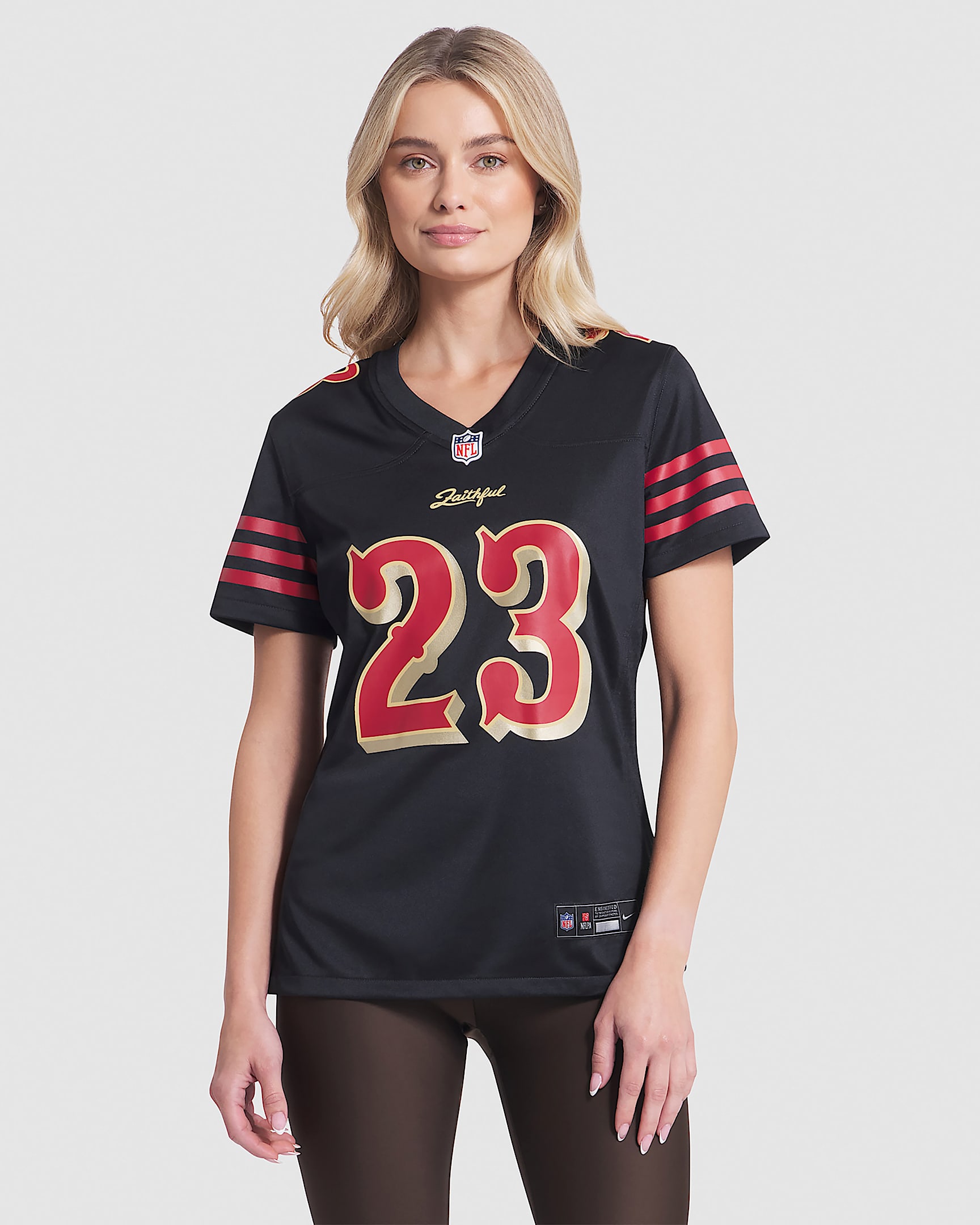 アメフトNFL 49ers ユニフォーム　レディース Black 49ers Laces Top Women's San Francisco 49ers Long Sleeve